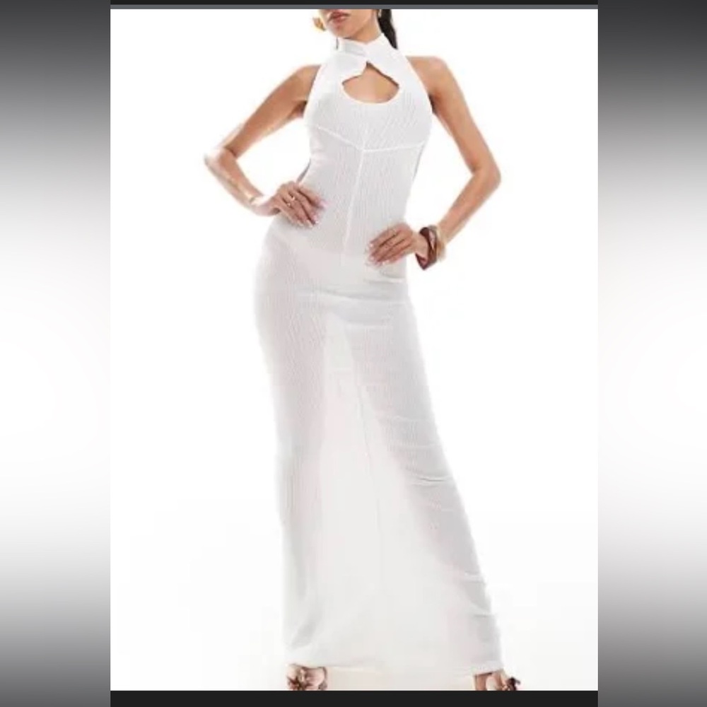Murci textured high neck sleeveless cut out maxi dress in white